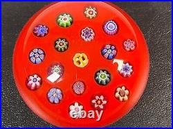 Parabelle Art Glass 1990 Paperweight Pansy and Flower Spaced Millefiori on Red