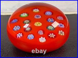 Parabelle Art Glass 1990 Paperweight Pansy and Flower Spaced Millefiori on Red