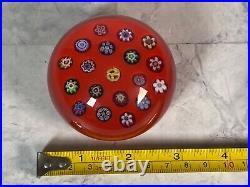 Parabelle Art Glass 1990 Paperweight Pansy and Flower Spaced Millefiori on Red