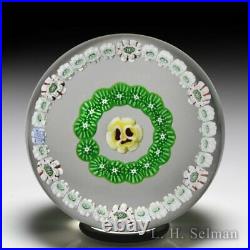 Parabelle Glass 1993 open concentric millefiori and pansy glass paperweight
