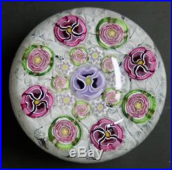 Parabelle Glass Paperweight Massive 3 1/4 Rose & Pansy on Muslin AP