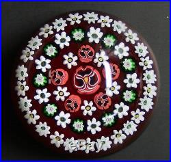 Parabelle Glass Paperweight Striking Red Concentric Cogs & Pansy Canes AP 3
