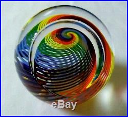 Paul Harrie Multi Colored Rainbow Swirl Pattern Signed Art Glass Paperweight