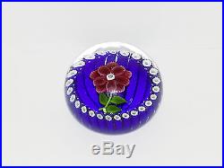 Paul Ysart Red Flower on Blue Stave Basket Ground Paperweight