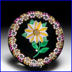 Paul Ysart double-tiered clematis and millefiori garland glass art paperweight