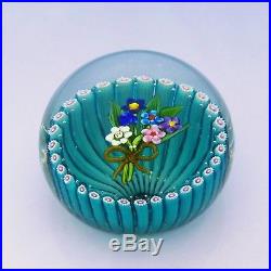 Paul Ysart signed bouquet in stave basket glass paperweight / presse papiers