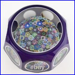 Perthshire 1974E Double Overlay Closepack Millefiori Faceted Purple Paperweight