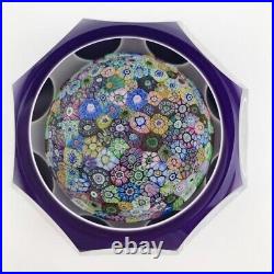 Perthshire 1974E Double Overlay Closepack Millefiori Faceted Purple Paperweight