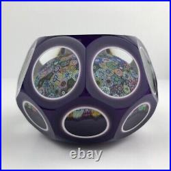 Perthshire 1974E Double Overlay Closepack Millefiori Faceted Purple Paperweight