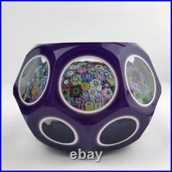 Perthshire 1974E Double Overlay Closepack Millefiori Faceted Purple Paperweight