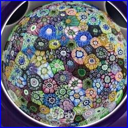 Perthshire 1974E Double Overlay Closepack Millefiori Faceted Purple Paperweight