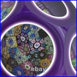 Perthshire 1974E Double Overlay Closepack Millefiori Faceted Purple Paperweight