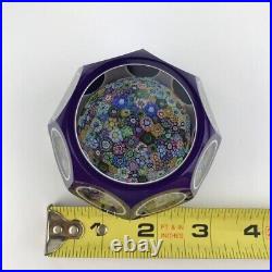 Perthshire 1974E Double Overlay Closepack Millefiori Faceted Purple Paperweight