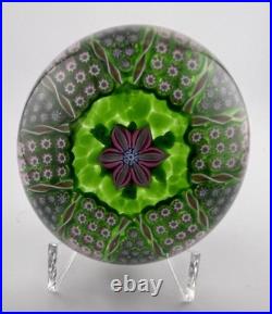 Perthshire 1981B Lampwork Flower Millefiori WithTwists Mottled Green Base