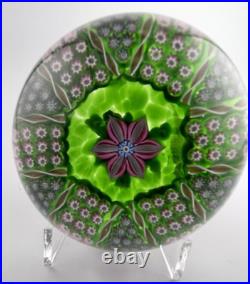 Perthshire 1981B Lampwork Flower Millefiori WithTwists Mottled Green Base