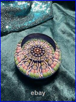 Perthshire Millefiori Art Glass Paperweight 2.25, Blue Base, P Center