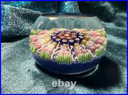 Perthshire Millefiori Art Glass Paperweight 2.25, Blue Base, P Center