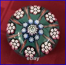 Perthshire Millefiori Paperweight 8-Spoke Teal Blue Flower Box EXCLNT