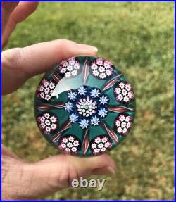 Perthshire Millefiori Paperweight 8-Spoke Teal Blue Flower Box EXCLNT