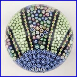 Perthshire PP122 Large Millefiori Sunrise Rays Twist Paperweight Circa 1990-1995