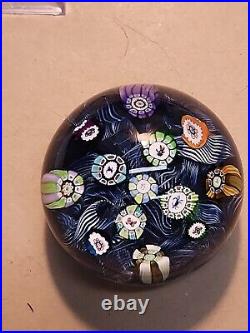 Perthshire Spaced Silhouette & Complex Millefiori WithBlue Lace Ground Paperweight