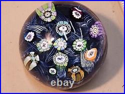 Perthshire Spaced Silhouette & Complex Millefiori WithBlue Lace Ground Paperweight