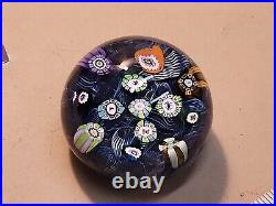 Perthshire Spaced Silhouette & Complex Millefiori WithBlue Lace Ground Paperweight