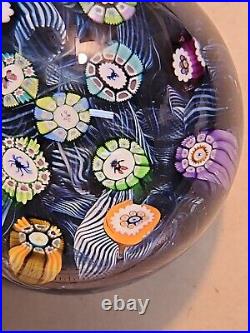 Perthshire Spaced Silhouette & Complex Millefiori WithBlue Lace Ground Paperweight