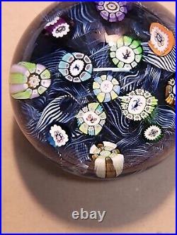 Perthshire Spaced Silhouette & Complex Millefiori WithBlue Lace Ground Paperweight