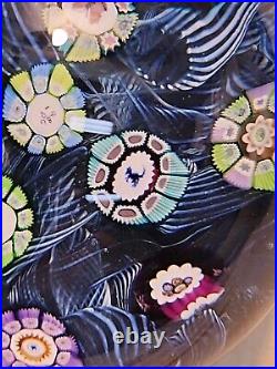 Perthshire Spaced Silhouette & Complex Millefiori WithBlue Lace Ground Paperweight