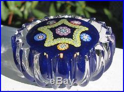 Perthshire Studio Art Glass PAPERWEIGHT Cobalt, Star Design, Ribbed Edges, 2.5