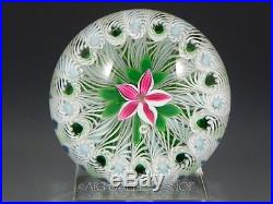 Peter Holmes Studio Art Glass PAPERWEIGHT FLOWER OVER LATTICINO CANE Rare