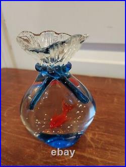 Possibly Murano Art Glass Fish in a Basket Paperweight Controlled Bubbles