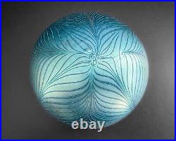 Pulled Feather Iridescent Luster Aurene Blue Art Glass Paperweight