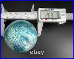 Pulled Feather Iridescent Luster Aurene Blue Art Glass Paperweight