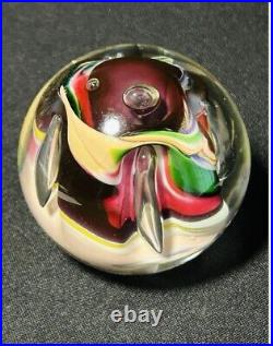 R. Garrett Signed Art Glass Paperweight Controlled Bubbles Multicolored