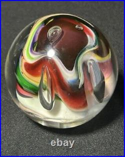 R. Garrett Signed Art Glass Paperweight Controlled Bubbles Multicolored