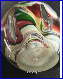 R. Garrett Signed Art Glass Paperweight Controlled Bubbles Multicolored