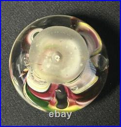 R. Garrett Signed Art Glass Paperweight Controlled Bubbles Multicolored