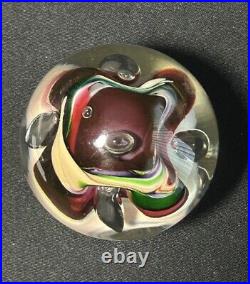 R. Garrett Signed Art Glass Paperweight Controlled Bubbles Multicolored