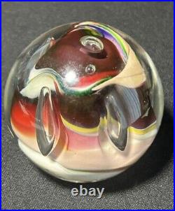 R. Garrett Signed Art Glass Paperweight Controlled Bubbles Multicolored