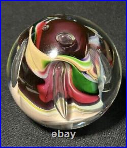 R. Garrett Signed Art Glass Paperweight Controlled Bubbles Multicolored