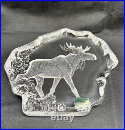 RARE Artist Signed Mats Jonasson Etched Crystal FALL/Winter, VTG COLLECTORS, Moose