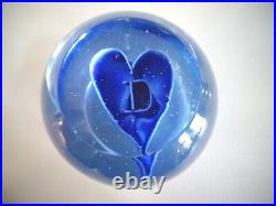 RARE Degenhart Art Glass BLUE LOGO Crimp HEART FOOTED PAPERWEIGHT FACETED