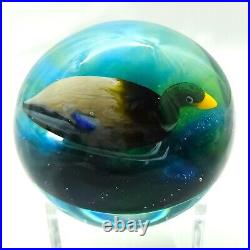 RARE Rick Ayotte Miniature Mallard Duck on Blue/Green Pond Paperweight Excellent