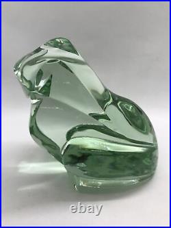 RARE! VTG Moser Green Clear Glass Cubism Style Frog Figurine Paperweight Signed