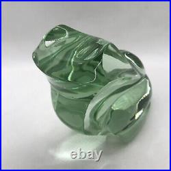 RARE! VTG Moser Green Clear Glass Cubism Style Frog Figurine Paperweight Signed