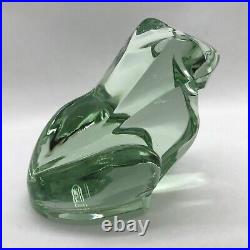 RARE! VTG Moser Green Clear Glass Cubism Style Frog Figurine Paperweight Signed