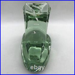 RARE! VTG Moser Green Clear Glass Cubism Style Frog Figurine Paperweight Signed