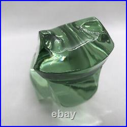 RARE! VTG Moser Green Clear Glass Cubism Style Frog Figurine Paperweight Signed